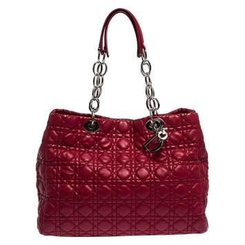 Pre Owned Dior Red Cannage Quilted Soft Leather Large Shopping Tote