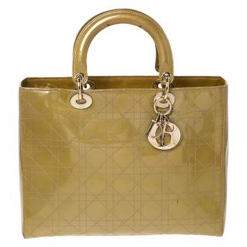 Pre Owned Dior Medallion Yellow Cannage Patent Leather Large Lady Dior Tote