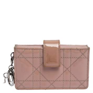 Pre Owned  Dior Pink Cannage Patent Leather Lady Dior Gusset Card Case 