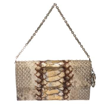Pre Owned Dior Gold/Beige Python Wallet on Chain
