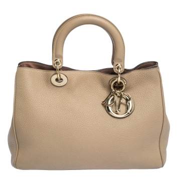 Pre Owned Dior Beige Leather Medium Diorissimo Shopper Tote