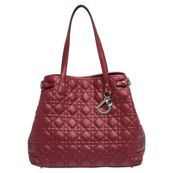 Pre Owned Dior Red Coated Canvas and Leather Medium Panarea Shopper Tote