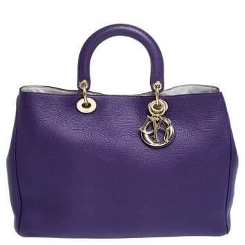 Pre Owned Dior Purple Leather Large Diorissimo Shopper Tote