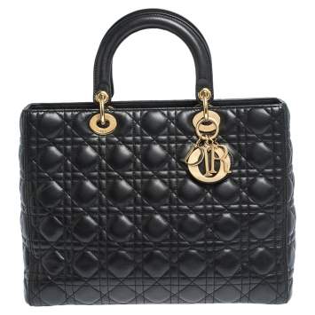 Pre Owned Dior Black Cannage Leather Large Lady Dior Tote