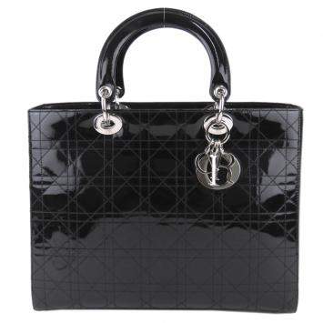 Pre Owned Dior Black Patent Leather Cannage Lady Dior Satchel Bag