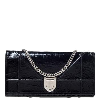 Pre Owned Dior Black Patent Leather Diorama Wallet on chain