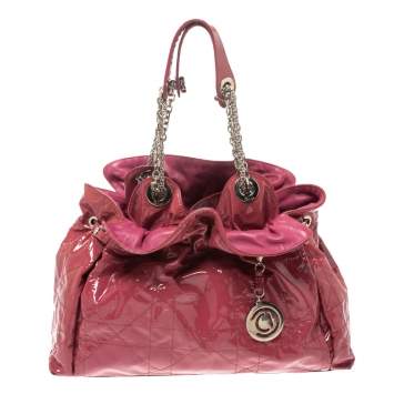 Pre Owned Dior Magenta Cannage Patent Leather Le Trente Hobo