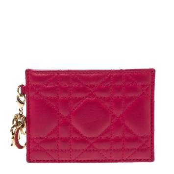 Pre Owned Dior Pink Cannage Leather Lady Dior Card Holder