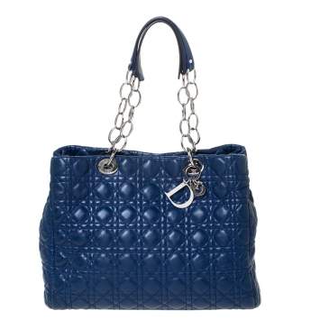 Pre Owned Dior Blue Cannage Leather Soft Lady Dior Shopper Tote