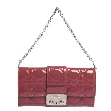 Pre Owned Dior Magenta Cannage Leather New Lock Wallet on Chain