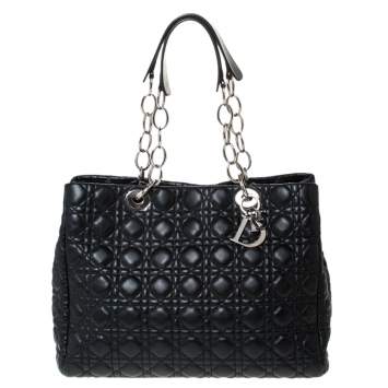 Pre Owned Dior Black Cannage Soft Leather Large Shopping Tote