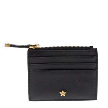 Pre Owned Dior Black Leather Zip Card Holder