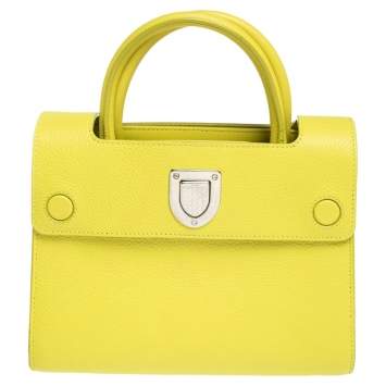 Pre Owned Dior Neon Green Pebbled Leather Mini Diorever Tote
