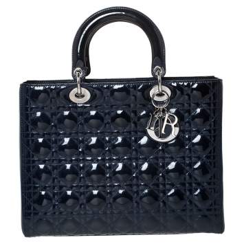 مملوكة مسبقًا Dior Midnight Blue Cannage Patent Leather Large Lady Dior Tote