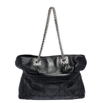 Pre Owned Dior Black Cannage Leather Granville Chain Link Tote