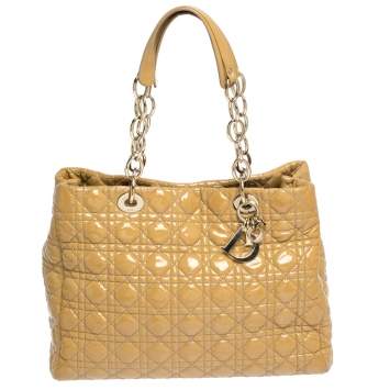 Pre Owned Dior Cream Cannage Patent Leather Soft Lady Dior Shopper Tote