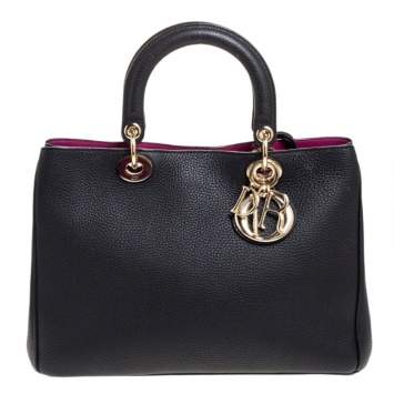 Pre Owned Dior Black Leather Medium Diorissimo Shopper Tote