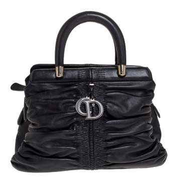 Pre Owned Dior Black Leather Karenina Hermitage Satchel 