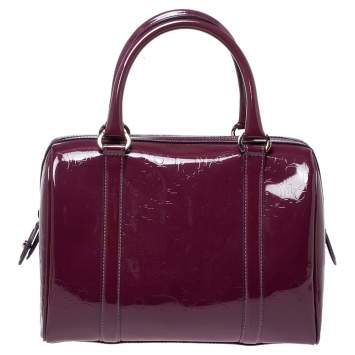 Pre Owned Dior Purple Monogram Patent Leather Boston Bag