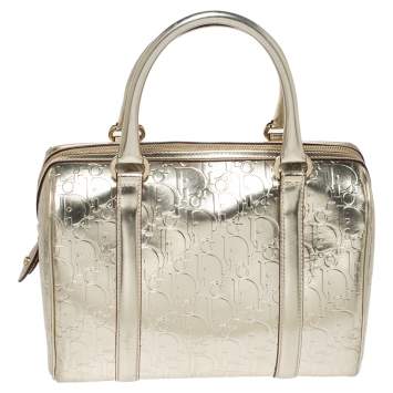 Pre Owned Dior Metallic Gold Oblique Monogram Leather Boston Bag