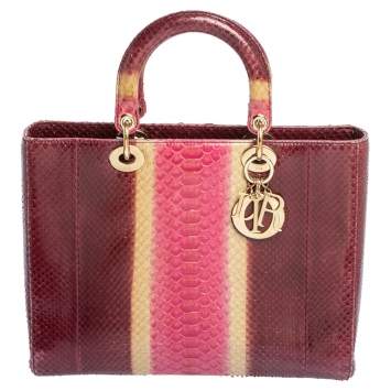 Pre Owned Dior Burgundy Ombre Python Large Lady Dior Tote