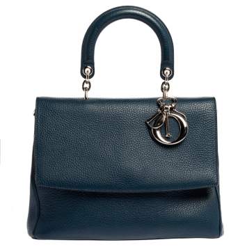 Pre Owned Dior Navy Blue Leather Large Be Dior Flap Top Handle Bag