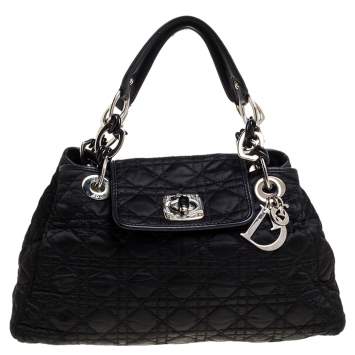 Pre Owned Dior Black Cannage Nylon and Leather Charming Lock Satchel