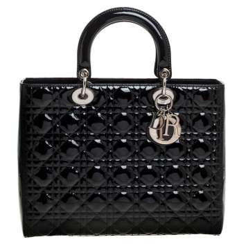 Pre Owned Dior Black Patent Leather Large Lady Dior Tote