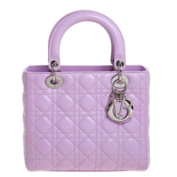 Pre Owned Dior Lavender Cannage Leather Medium Lady Dior Tote 