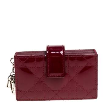 Pre Owned  Dior Red Cannage Patent Leather Lady Dior Gusset Card Case 