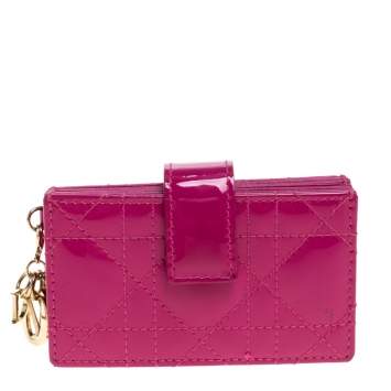 Pre Owned  Dior Fuchsia Cannage Patent Leather Lady Dior Gusset Card Case 