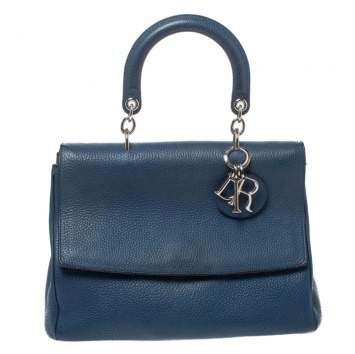 Pre Owned Dior Blue Leather Medium Be Dior Top Handle Bag