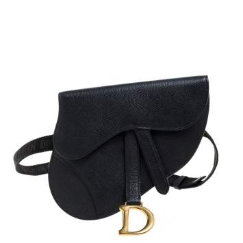 Pre Owned Dior Black Leather Saddle Belt Bag