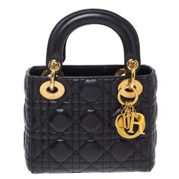 مملوكة مسبقًا Dior Black Leather Mini Lady Dior Tote