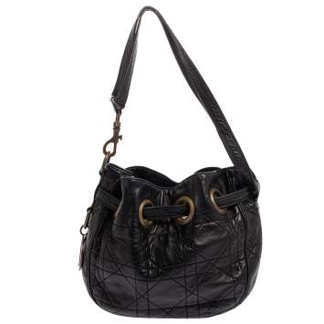Pre Owned Dior Black Cannage Leather Miss Dior Drawstring Bag