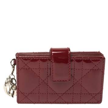 Pre Owned  Dior Red Cannage Patent Leather Lady Dior Gusset Card Case 