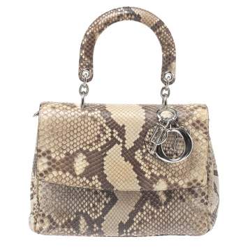 Pre Owned Dior Beige Python Small Be Dior Flap Top Handle Bag