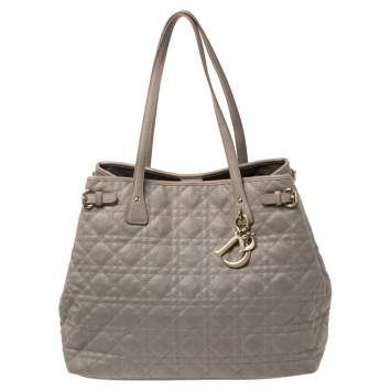 Pre Owned Dior Grey Cannage Coated Canvas Medium Panarea Tote