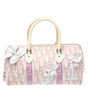 Pre Owned Dior Pink/White Monogram Canvas Girly Boston Bag