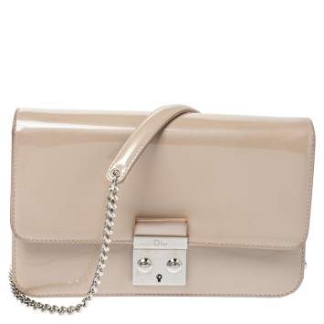 Pre Owned Dior Beige Patent Leather Miss Dior Promenade Chain Pouch