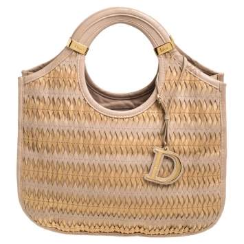 Pre Owned Dior Beige/Gold Leather Diorita Contrast Twist Hobo