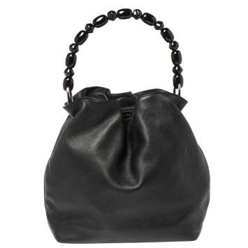 Pre Owned Dior Black Leather Beaded Top Handle Bag