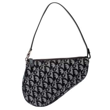 Pre Owned Dior Black Diorissimo Canvas and Leather Saddle Bag