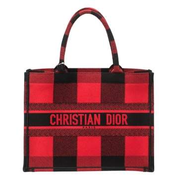 Pre Owned Dior Red/Black Plaid Canvas Book Tote