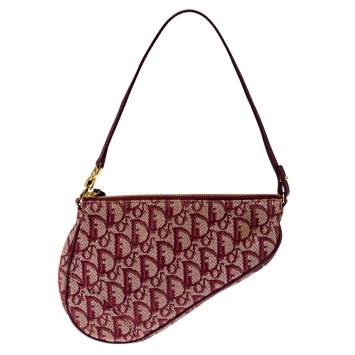 Pre Owned Dior Burgundy Diorissimo Canvas and Leather Saddle Bag