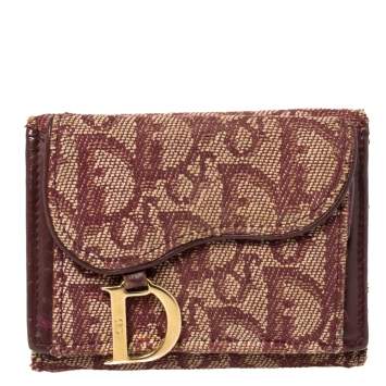 مملوكة مسبقًا Dior Maroon Diorissimo Canvas Saddle Compact Wallet