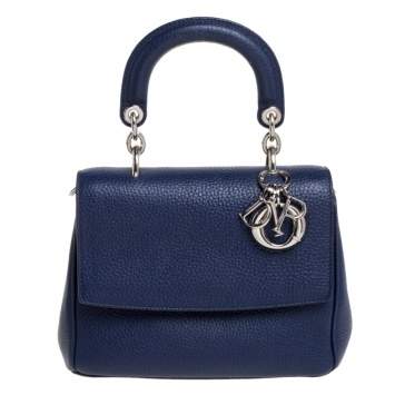 Pre Owned Dior Navy Blue Leather Mini Be Dior Top Handle Bag