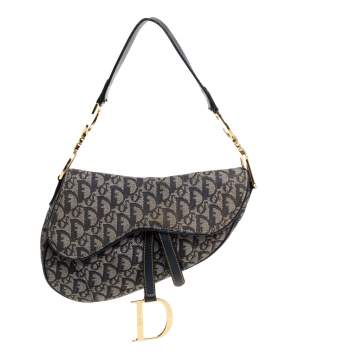 Pre Owned Dior Blue Diorissimo Canvas and Leather Saddle Bag