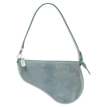 Pre Owned Dior Blue Lizard Effect Suede Saddle Bag