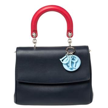 Pre Owned Dior Navy Blue Leather Small Be Dior Flap Top Handle Bag